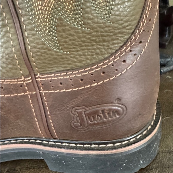 Justin steel toe ,oil and slip resistant brown green orange yellow leather boots main image 5